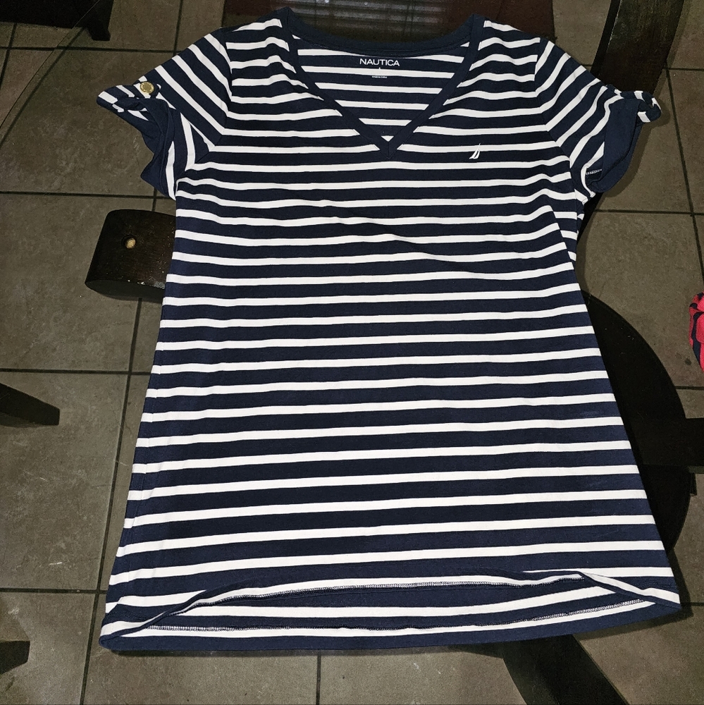 Nautica Women's Easy Comfort V-Neck Striped Supersoft Stretch Cotton T-Shirt